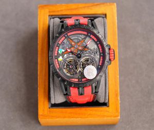 Red Mens Watches 46 mm Excalibur Spider Pirelli Double vol entièrement automatique Tourbillon Watch est en caoutchouc avec Th7420036