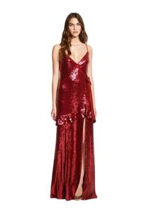 Robes de soirée sirène rouge Tulle avec paillettes Spaghetti robe de bal fendue longueur de plancher paillettes robes d'occasion spéciale
