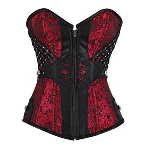 Red Mesh Sexy Women Steampunk Bustier Gothic Plus Size Zipper Bustier Lace Up Deshuesado Overbust Corpiño Cintura Trainer Corset S6XL5001330