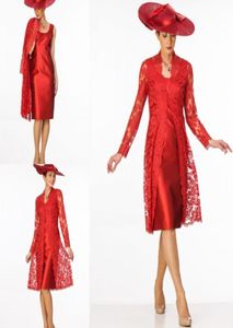 Robes mère de la mariée rouge avec veste en dentelle à manches longues, grande taille, robes de soirée pas cher pour invités de mariage, robe formelle 8696489