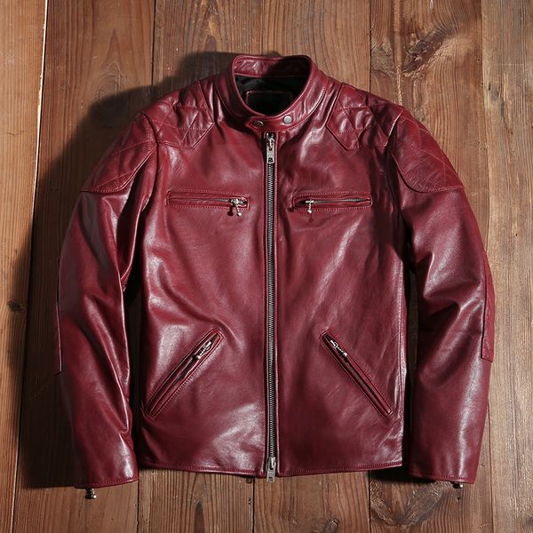 Chaqueta roja de cuero de motorista para motocicleta, abrigo de primavera y otoño de cuero genuino, ropa suave de piel de oveja de calidad delgada 220819