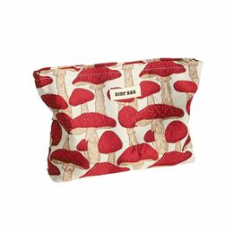 Bolsa de cosméticos de jacquard de setas rojas para mujer, diseño de cremallera de lona de gran capacidad, bolsa de almacenamiento de cosméticos, bolsa de artículos de tocador de viaje portátil s6C8 #