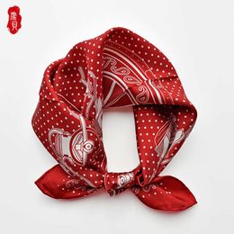 Foulard en soie naturelle rouge femmes imprimé noix de cajou et bandeau à pois 100% pure soie 50cm petits foulards carrés envelopper luxe dames cadeau Q0828