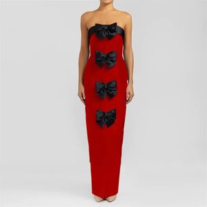 Robe De bal rouge/bleu marine pour femmes, sans bretelles, avec gros nœud, dos nu, Simple, en Satin, robes De soirée formelles, 2024