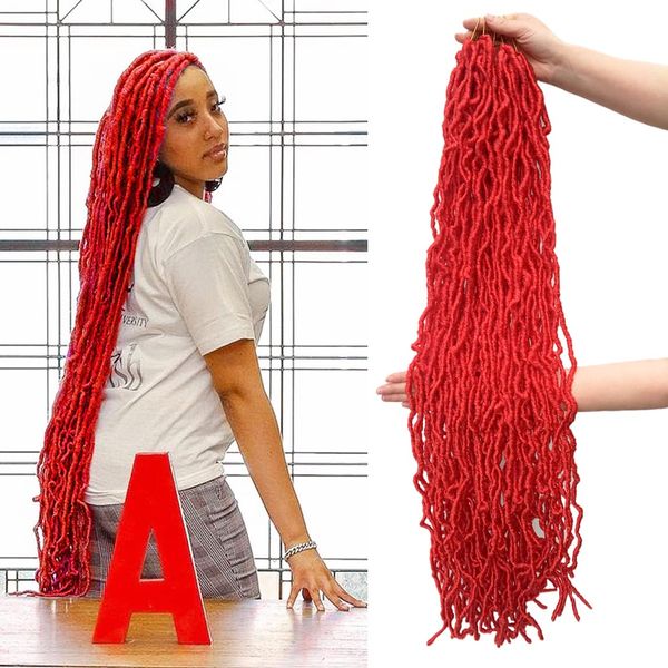 Rouge Nouveau Faux Locs 36 Pouce Crochet Cheveux Doux Locs Cheveux Entier Brin Pré-bouclé Long Doux Locs Synthétique Crochet Tresses Extensions de Cheveux