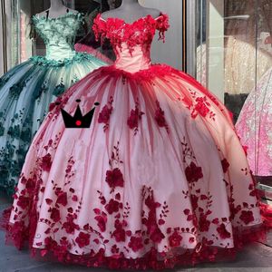 Robe De bal princesse rouge, épaules dénudées, en dentelle, robes De Quinceanera, avec des Appliques en cristal, Robe De soirée, 2024 328 328