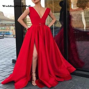 Rood van de schouder satijnen avondjurken lange zijde split prom jurken 2023 elegante dames formele kleding feestjurken7968854