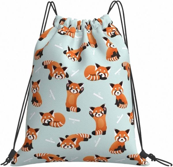 Red Panda Bears Sac à dos à cordon pour hommes Femmes Sac à cordes étanche Nyl Gym Sport Voyage Sackpack Cinch Taille unique C6Kx #