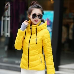 Veste Parka rouge jaune épais hiver Parkas manteau couleur unie veste bouffante femmes hiver basique Parka grande taille dames manteau à capuche 201019