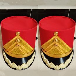 Chapeaux hauts de l'armée de fête rouge pour enfants et adultes, Performance sur scène scolaire, équipe de tambour, chapeau de musique, garde d'honneur, accessoires militaires Cosp303M