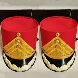 Chapeaux rouges de l'armée pour enfants et adultes, scène scolaire, QERFORMANCE, chapeau d'équipe de tambour, garde de musique d'honneur, accessoires militaires Cosp220N