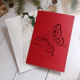 Red Pearl Butterfly Laser Cut Paper Fold Invitation Cards For Wedding Engagement XV Anos Party With Personalized Printing