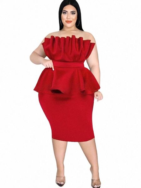 Rojo Peplum Dres Plus Tamaño 4XL Sexy Tube Top Ruffles Bodoyc Cóctel Noche Fiesta de cumpleaños Vestidos Trajes para mujeres 2023 Nuevo M8zJ #