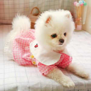Vestido de flor xadrez rosa vermelho primavera verão roupas para animais de estimação roupas para cachorro de pelúcia pequeno festa saia de gato fantasia de cachorrinho