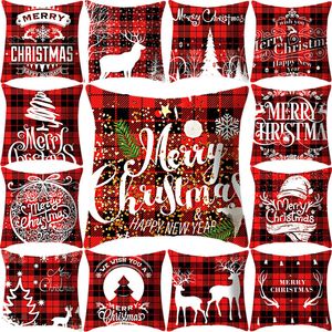 Funda de almohada de lino de Navidad a cuadros rojos nueva funda de cojín de sofá de decoración de Navidad de lino para el hogar funda de almohada