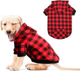 Beinwfyiy Red Plaid Dog Sweater para perros ropa de mascota con sombrero y bolsillo