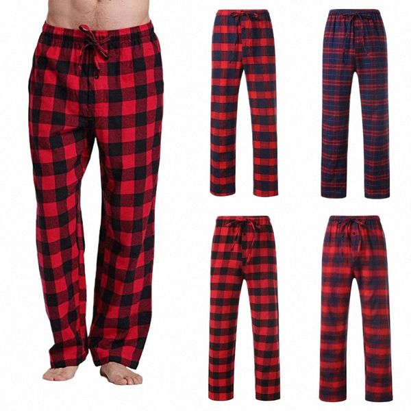 Plaid rouge Lg Pantalon Hommes Fi Vintage Cadeau Chaussette Fi Hommes Casual Plaid Lâche Sport Plaid Pyjama Pantalon Pantalon y4en #