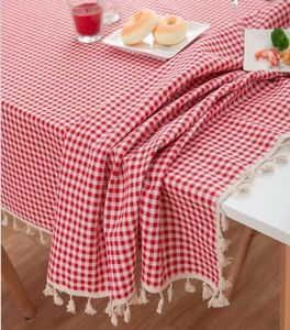 Couverture de table à carreaux rouge pour mariage pastoral en coton en lin et nappe rectangulaire avec décoration de gland à la maison table de cuisine y204021023