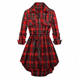 Plaid rouge Vintage à carreaux dresCasual Robe Femme femmes Lg manches une ligne élégante Dres pour l'automne et l'hiver V3ZA #