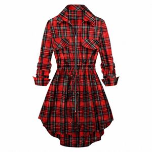 Rode Plaid Vintage Geruite DresCasual Gewaad Femme Vrouwen Lg Mouw Een Lijn Elegante Dres Voor Herfst En Winter V3ZA #