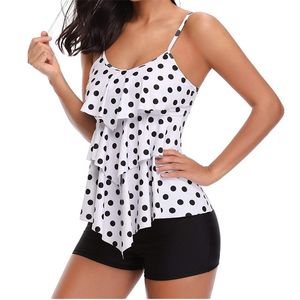 Rode polka dot aparte vrouwen badpak ruches vrouw badmode biquini trunks sporttankini sexy push up vrouwen zwemmen pak T200708