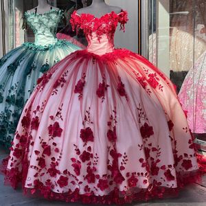 Rode prinses uit de schouder baljurk quinceanera jurk kralen verjaardag lavendel vestidos de novia appliques afstudeerjurk kanten achterkant vestid YD