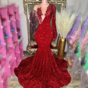 Red Prom Dress for Women One Shoulder Rhinestone Mermaid Party Jurken doorzitter door pailletten Vestidos de festa