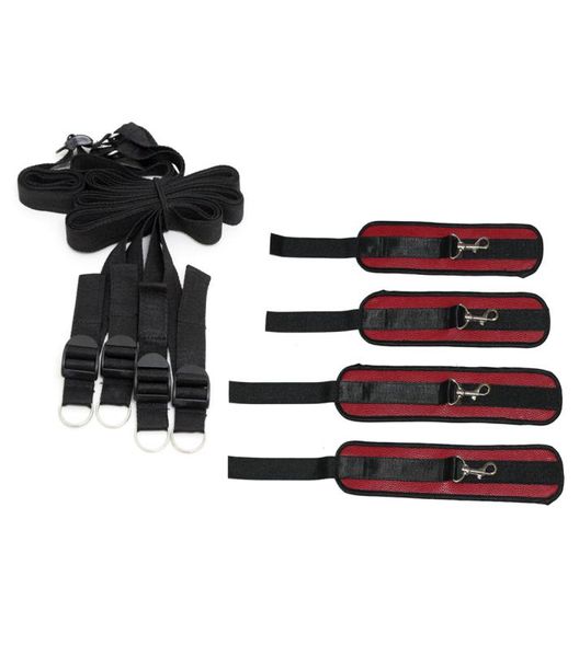 Système de kit de retenue de bondage sexuel en cuir pu rouge pour chambre à coucher, contraintes sous le lit pour débutants, contraintes de lit, poignets de main et de cheville 5360162