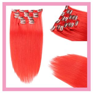 Clips de couleur pure rouge dans les extensions de cheveux malaisiens 100% produits de cheveux humains clip rouge sur les cheveux raides rouge 70g 100g