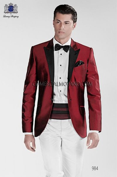 Smokings de marié rouge / violet / bleu revers noir hommes mariage smoking mode hommes veste blazer hommes dîner / costume Darty sur mesure (veste + pantalon + cravate) 92