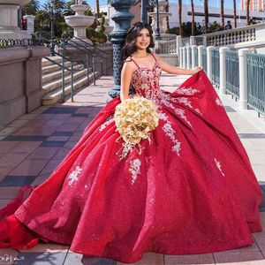 Robes De Quinceanera rouges 2023 hors épaule fête princesse douce 16 robe avec appliques paillettes à lacets Vestidos De 15 Anos