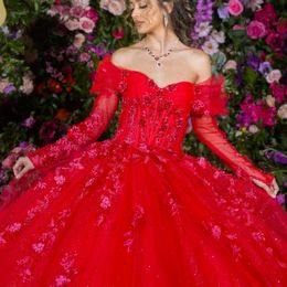 Robes de Quinceanera rouge perles fête élégante hors de l'épaule soirée robe de bal pour les femmes Tulle Applique dentelle robe de bal