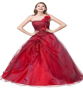 Robes de quinceanera rouge pas cher 2017 sweet 16 adolescents Robe de bal débutante Masquerade Robes de bal pas cher Po One épaule Formal7296390