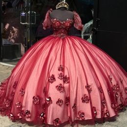 Robes quincenara rouges avec d floral applique sweetheart vestidos de quinceanera robe de concours shinny