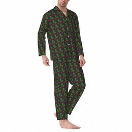 Conjuntos de pijamas de rábanos rojos Mezcla de vegetales Ropa de dormir suave y linda Unisex LG Manga Retro Dormir 2 piezas Traje para el hogar Tamaño grande XL 2XL Z0aj #