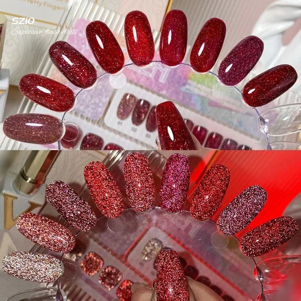 Vernis à ongles Gel pailleté réfléchissant rouge glace à travers les paillettes tremper le vernis UV bricolage scintillant pour manucure Art 240229