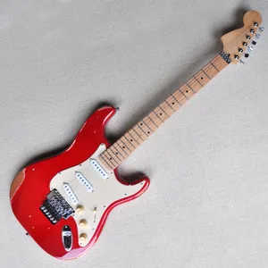 Red Relic Floyd Rose Electric Guitar met omgekeerde kop SSS Pickups Maple Fretboard 22 frets kunnen worden aangepast