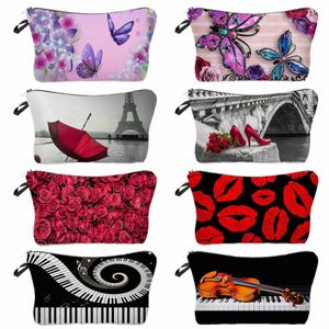 rode Retro Fi Organizer Cosmetische Zakken Voor Print Vlinder Piano Waterdichte Make-Up Tas Hot Koop Rits Toilettas Etuis 55MW #