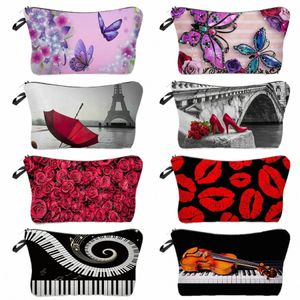 Rode retro FI -organisator Cosmetische tassen voor print vlinder piano waterdichte make -uptas hete uitverkoop zipper toiletpotlood kisten 58h6#