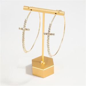 Cross Hoop-oorbellen glanzende kubieke zirkoon goud en zilverkleur prachtige statement sieraden dagelijkse slijtage vrouw ronde oorr.