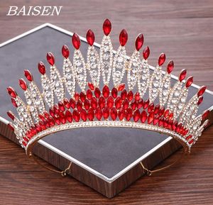 Rode Strass Bruiloft Tiara Sieraden Bruids Haaraccessoires Luxe Bruid Kroon Hoofddeksel Bruids Tiara Haar Ornament MX2007203343341