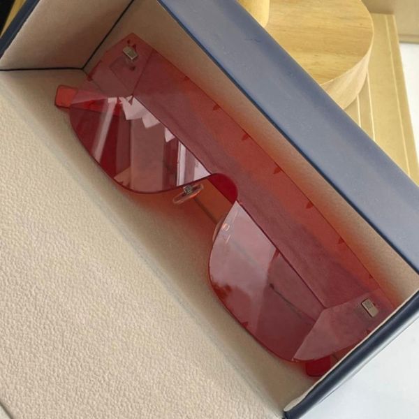 Lunettes de soleil masque de ville à monture rouge sans bords pour hommes, verres plats à la mode, nuances UV400 avec Box260E
