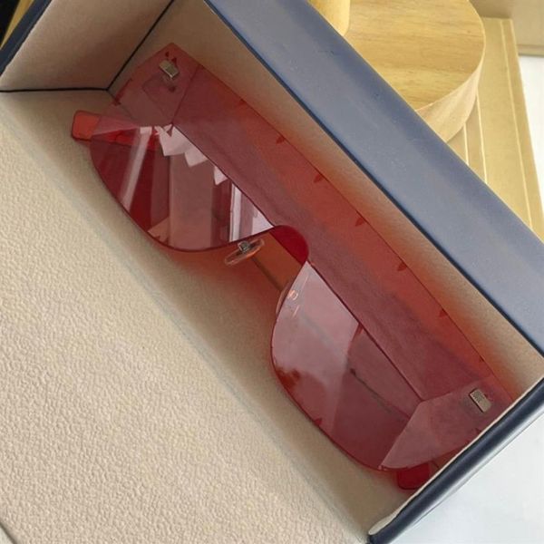 Red Rimless Frame City Mask Mask Sunglasses for Men Flats Top Lunes Fashion Sunnies Shades UV400 Eyewear avec Box266K