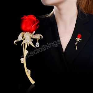 Rose rouge fleur broches pour femmes émail cristal élégant tulipe épinglettes costume robe Badge mariage broche vêtements accessoires