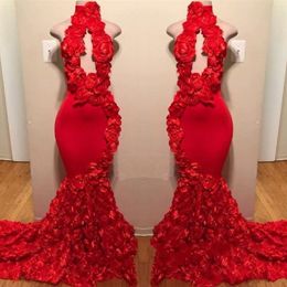 Robe de bal sirène Rose rouge, Sexy, col haut, avec des Appliques, robes de soirée formelles, avec traîne, robes de soirée, nouvelle collection 2022