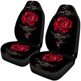 Red Rose Print Car Seat Covers, 2 Packs Auto Accessories High Back Soft Bucket Protectors Car Decor Universal Fit