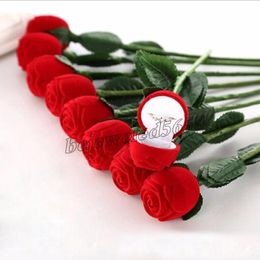 Anillos de boda con forma de rosa roja, Cajas de Regalo de joyería, pendientes, caja de anillo de terciopelo para hombres, regalo del Día de San Valentín