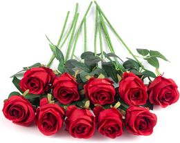 Rosas de rosa roja Rosas artificiales Flores Bud Flores falsas para el Home Valentín Regalo Decoración de bodas de la boda