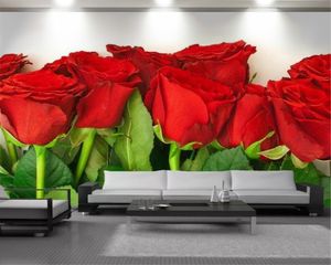 Rode rozen bloem 3d behang 3d muur papier voor slaapkamer romantische bloem decoratieve zijde 3D muurschildering behang