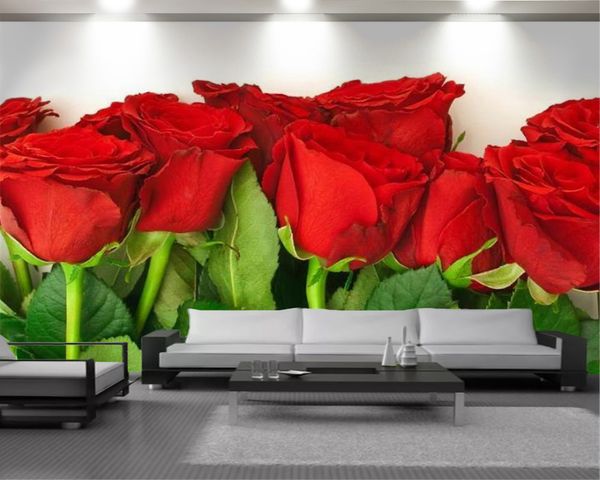 Roses rouges fleur 3d papier peint 3d papier peint pour chambre romantique fleur décoratif soie 3d papier peint Mural